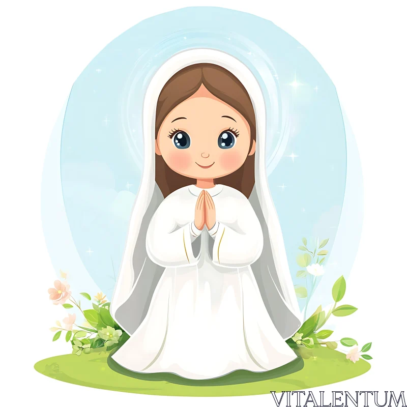 AI ART Charming Cartoon of a Praying Young Girl