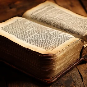 Antique Open Book Displaying Weathered Text Pages