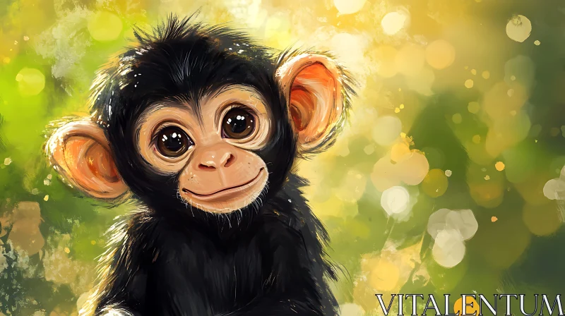 AI ART Adorable Young Monkey with Big Eyes and Warm Background