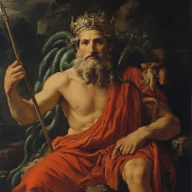 Mythical God with Crown and Staff