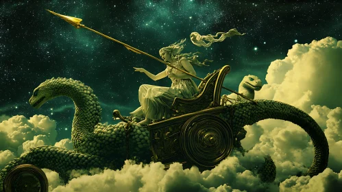 Mythical Goddess on Dragon Chariot