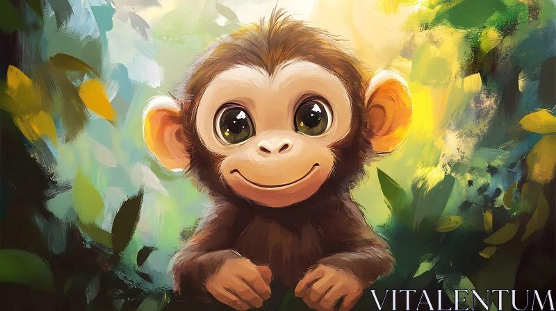 AI ART Adorable Baby Monkey Artwork in Forest Setting