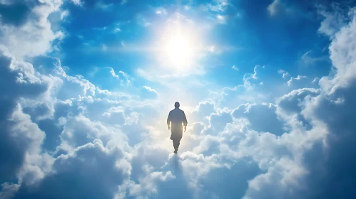 Solitary Figure Walking in Calm Cloudscape