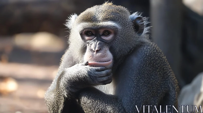 AI ART Contemplative Monkey with Close-Up Detail