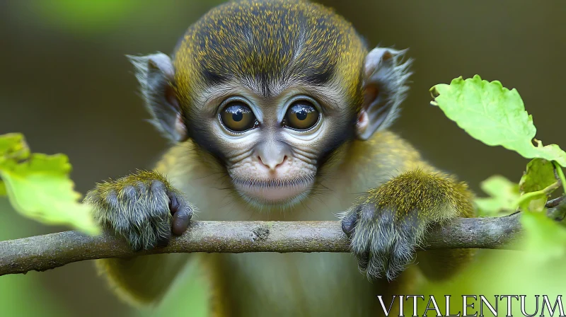 Close-Up Portrait of a Baby Monkey AI Image