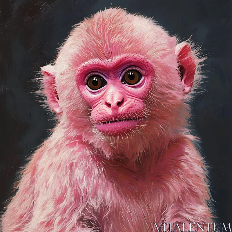 AI ART Monkey Portrait with Pink Fur and Big Eyes