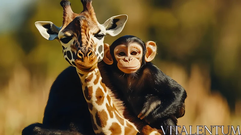 AI ART Giraffe and Monkey: A Tender Wildlife Moment