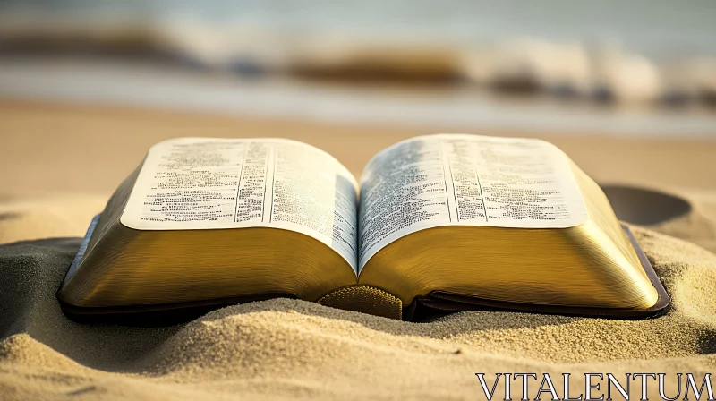 AI ART Book on Sand with Waves in the Background