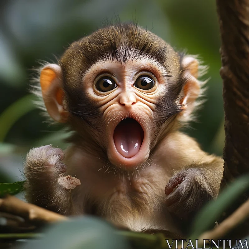 Adorable Baby Monkey Looking Surprised AI Image