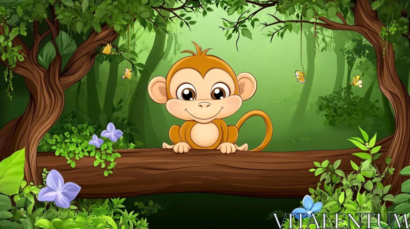 Cheerful Monkey on a Tree Branch AI Image