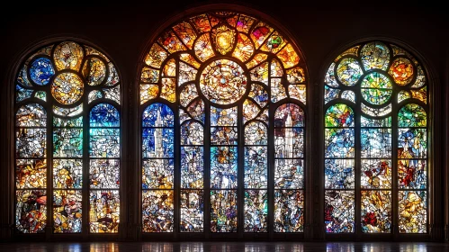 Radiant Stained Glass Windows in Arched Framework