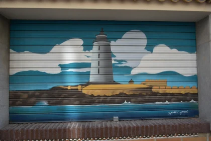 Coastal Mural Art with Lighthouse