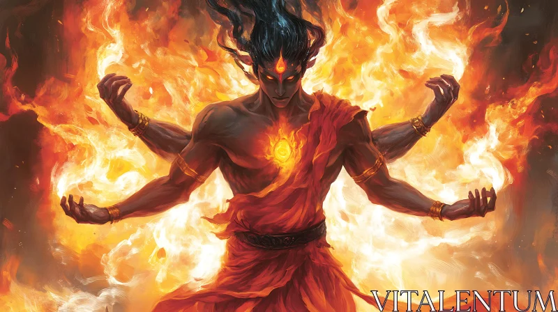 Ancient Fire Deity Emanating Flames AI Image