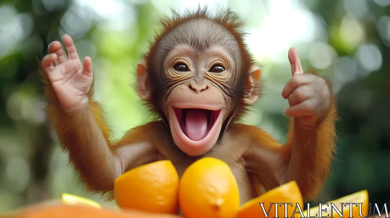 AI ART Happy Baby Monkey with Vibrant Fruits