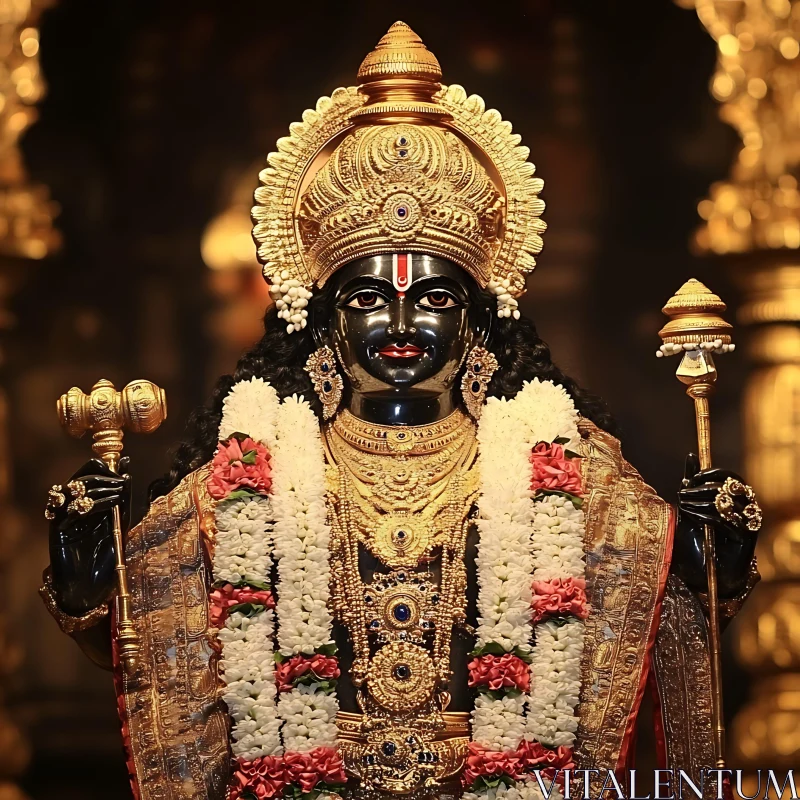 AI ART Ornate Hindu God Statue with Gold and Flowers