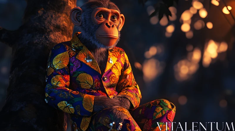 AI ART Monkey in Floral Suit in Enchanted Jungle