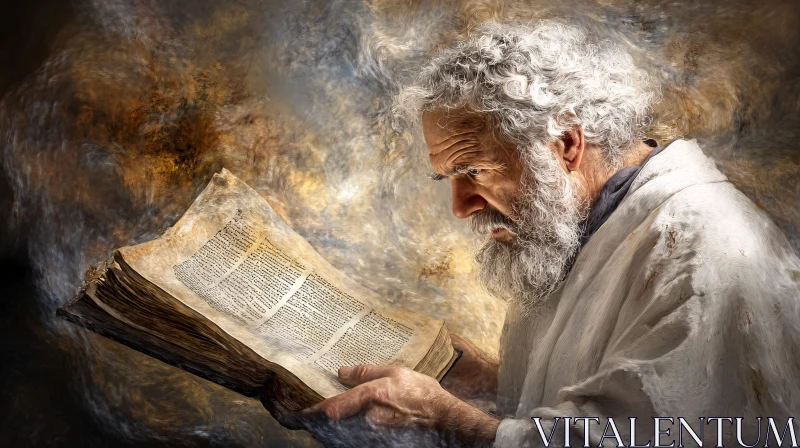 Focused Elderly Man Reading AI Image