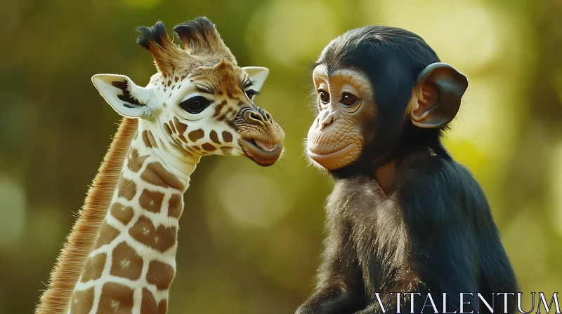 Giraffe and Chimpanzee: A Tale of Unexpected Friendship AI Image