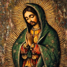 Iconic Religious Portrait with Prayer Gesture