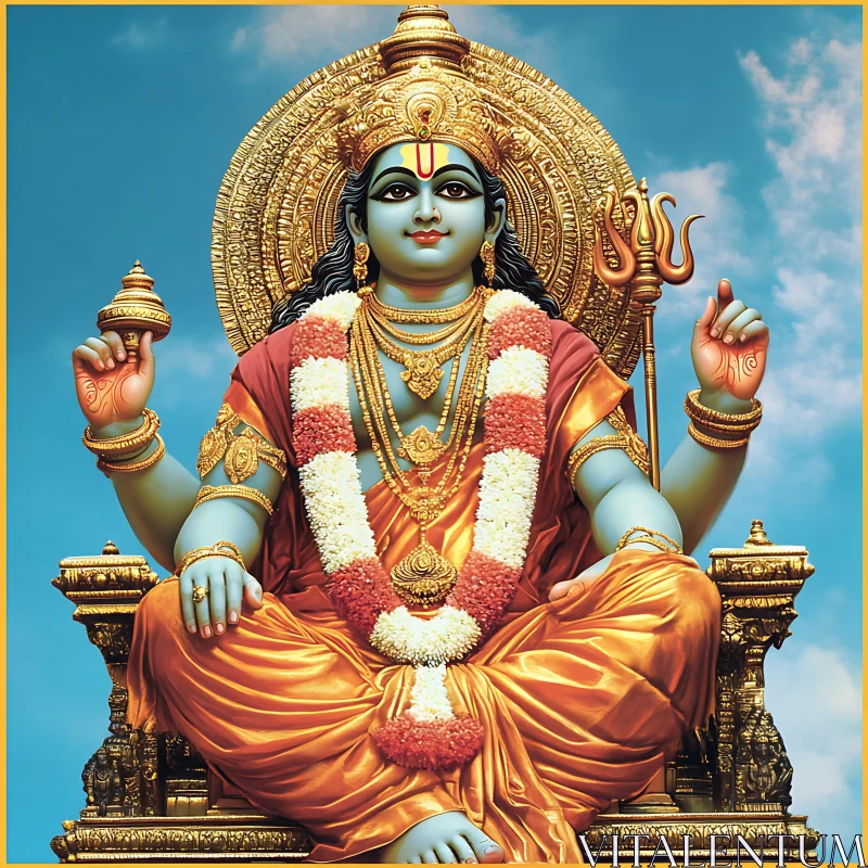 Divine Hindu God Seated on Ornate Throne AI Image