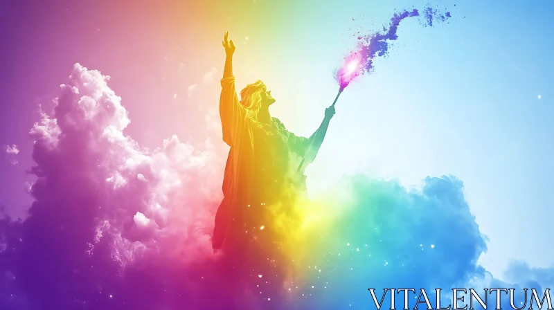 Mystical Rainbow Aura in Clouds AI Image