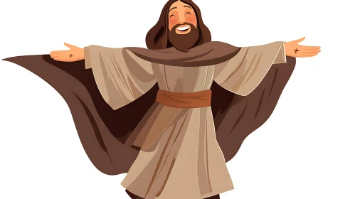 Smiling Spiritual Cartoon Figure with Outstretched Arms