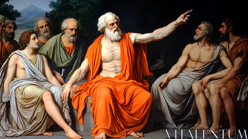 Ancient Philosophers in Intense Debate AI Image