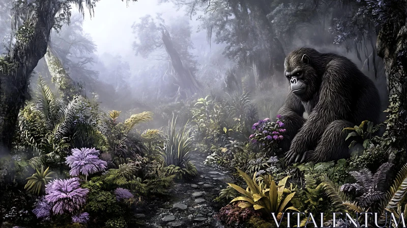 Tranquil Jungle with Majestic Gorilla AI Image