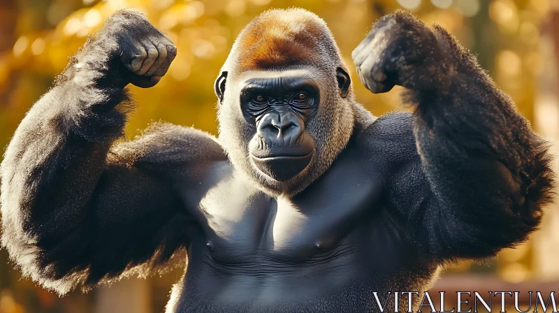 Gorilla Showing Strength in the Wild AI Image