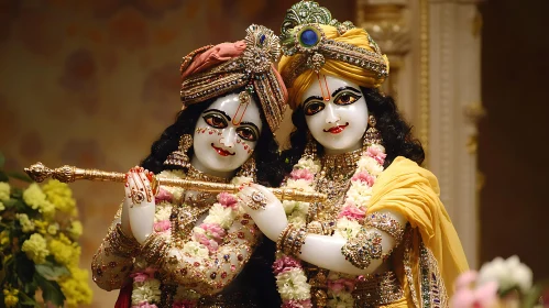 Krishna and Radha with Ornate Jewelry