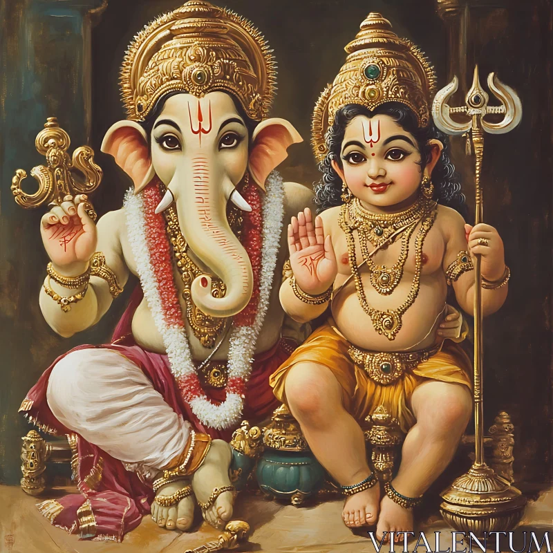 Artistic Representation of Ganesha and Kartikeya AI Image