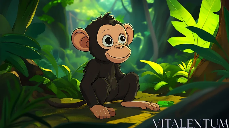 Playful Cartoon Monkey in Tropical Jungle AI Image