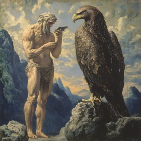 Ancient Man and Eagle Amongst Mountains