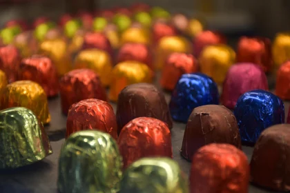 Array of Foil-Wrapped Chocolates