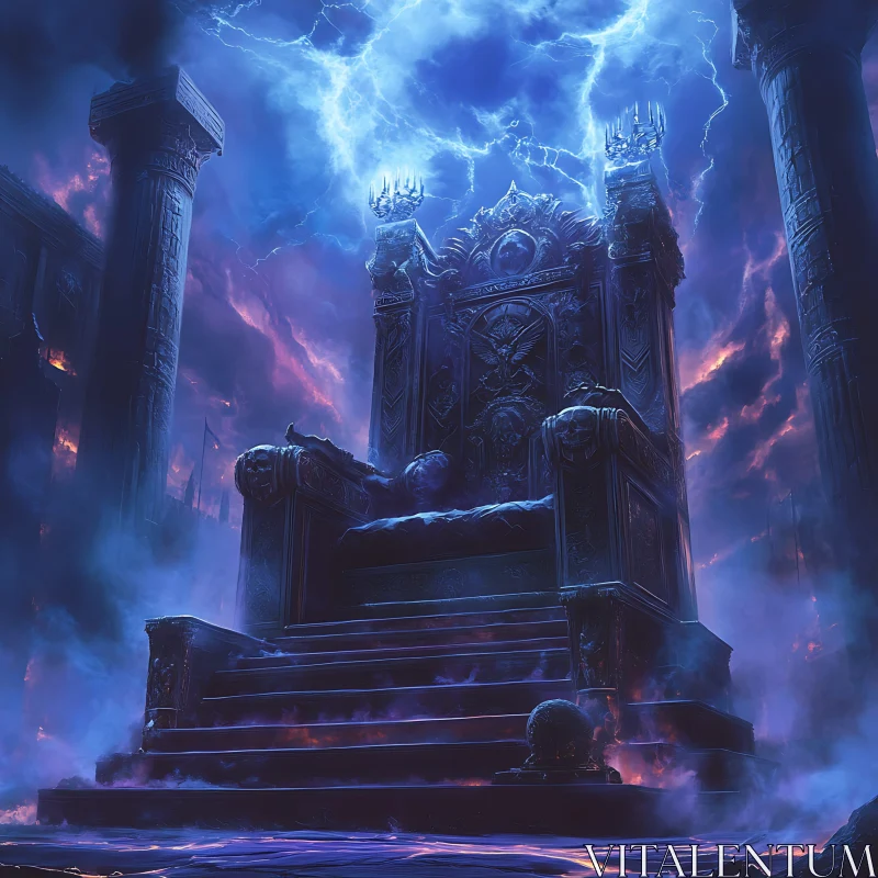 AI ART Powerful Ancient Throne in Stormy Setting