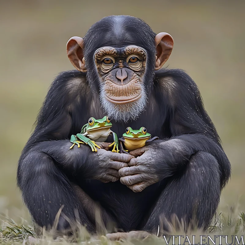 AI ART Chimpanzee with Frogs