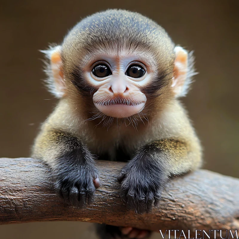 AI ART Cuddly Infant Monkey on a Tree Branch