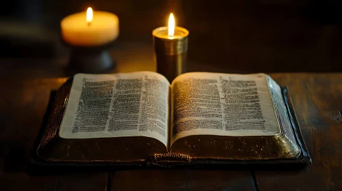 Historic Book and Candlelight Scene