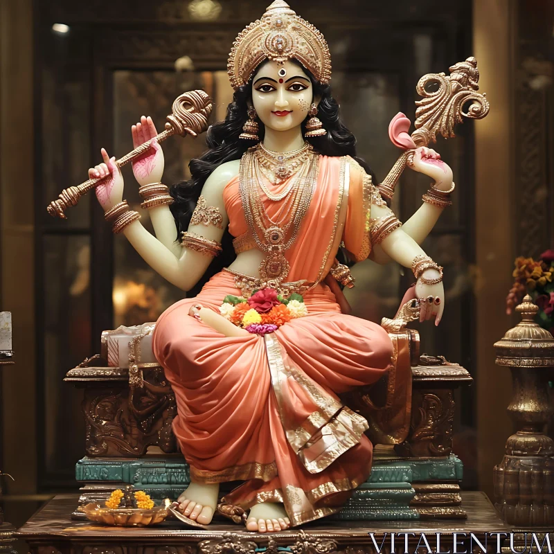 Divine Goddess Sculpture with Intricate Ornaments AI Image