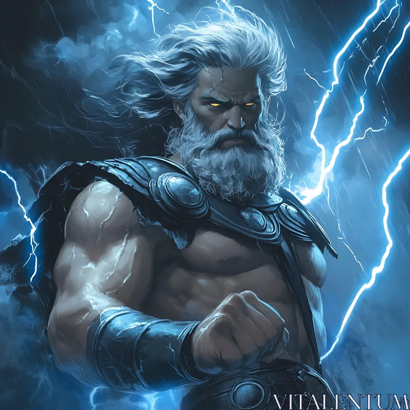 Mythological God in Intense Thunderstorm AI Image