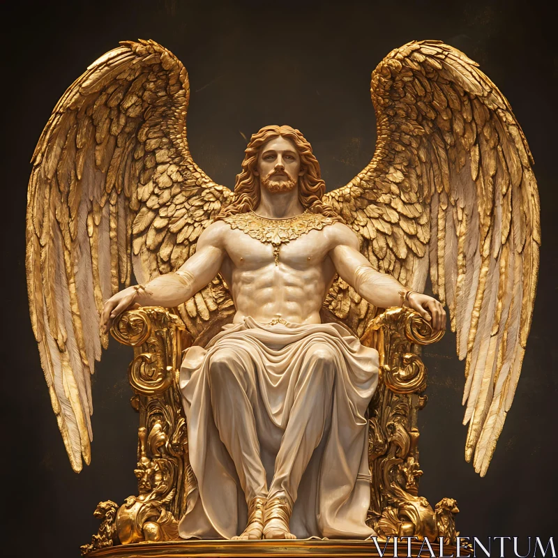 Golden Winged Angel on a Throne AI Image