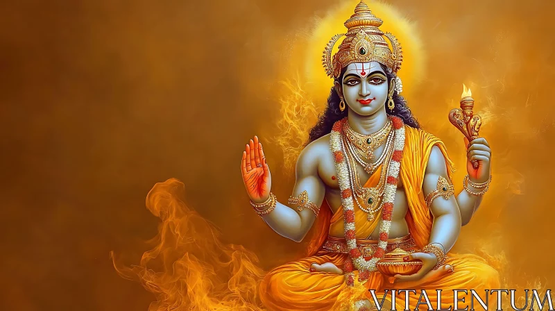 Radiant Hindu God Depiction in Golden Aura AI Image