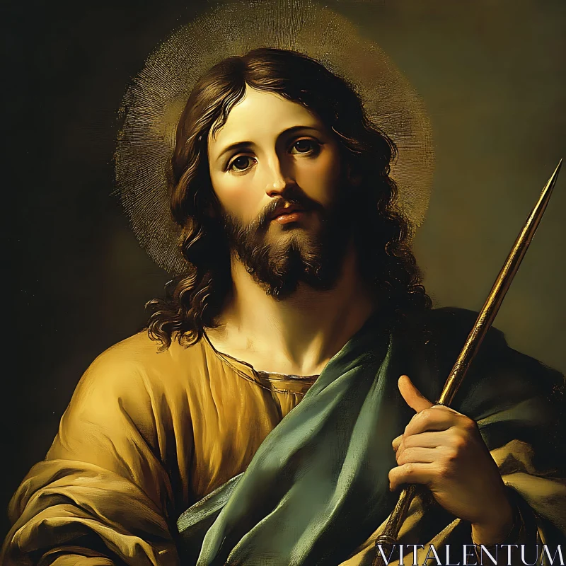 Religious Art: Portrait with Spear and Halo AI Image