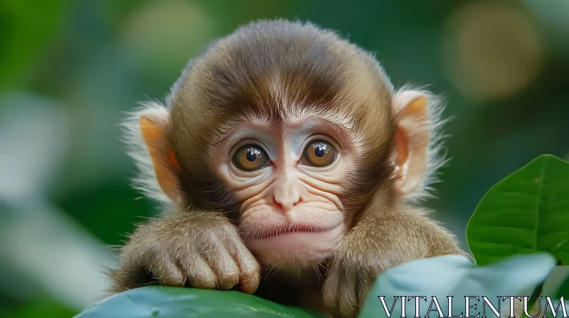 AI ART Innocent Baby Monkey Resting on Leaves