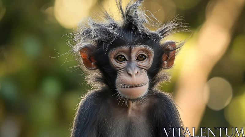 AI ART Young Monkey with Unruly Fur and Large Ears