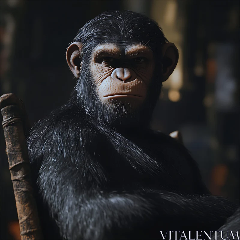 Intricate Chimpanzee Art in Low Light AI Image