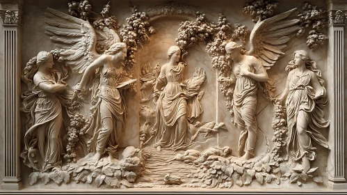 Classical Stone Sculpture with Angels and Deities