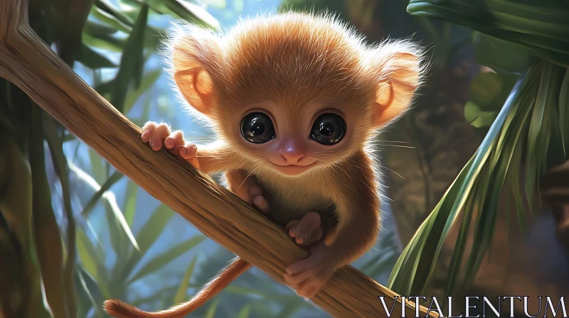 Cute Baby Monkey on Tree Branch AI Image