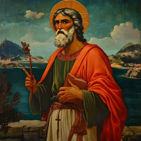 Portrait of a Saint in a Coastal Scenery