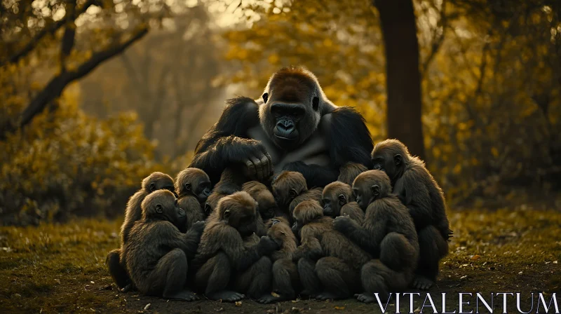 AI ART Silverback and Young Gorillas in Forest